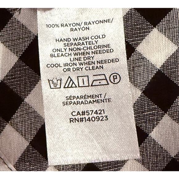 LOFT Women’s Sz L Black/White Check 100% Rayon Long Sleeve Keyhole Blouse - Picture 11 of 11